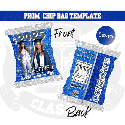 2026 Graduation Chip Bag Template, Editable Blue, Gray & White Grad Party Favor, 2026 Grad Chip Bag, Unique Grad Gifts for Grad Celebrations
