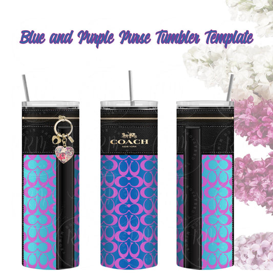 Purse Tumbler Template, Blue and Purple Multicolor Designer Purse, Editable Tumbler Template, Custom Digital Purse Wrap, Gift for Her