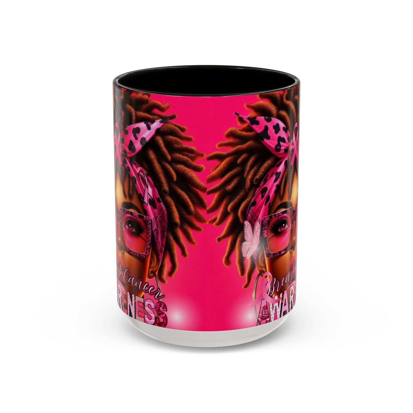 Coffee Mug - Breast Cancer Awareness 15oz, African American Female, Cancer Survivor Gift, Motivational Mug, Pink, Fight Cancer