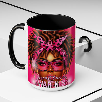 Coffee Mug - Breast Cancer Awareness 15oz, African American Female, Cancer Survivor Gift, Motivational Mug, Pink, Fight Cancer