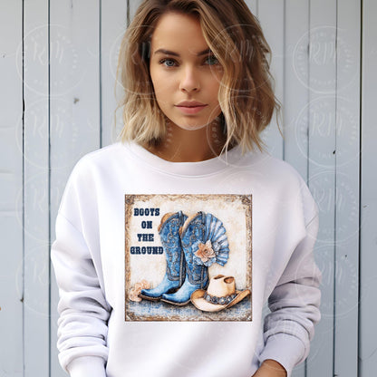 Denim Rhinestone Cowgirl Boots & Hat PNG: Western Graphic (Digital Download)