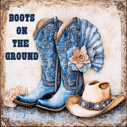 Denim Rhinestone Cowgirl Boots & Hat PNG: Western Graphic (Digital Download)