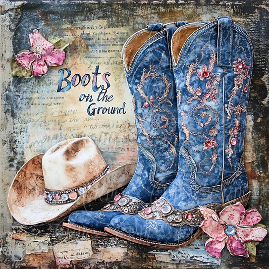 Denim Cowgirl Boots & Hat PNG: Western Graphic Tee Design (Digital Download)