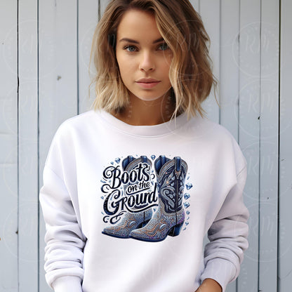 Boots on the Ground PNG, Rhinestone Cowgirl Boots Graphic Design, Unique Western Design, Artwork for Prints, Tshirts, DIYs, Shirt Clipart