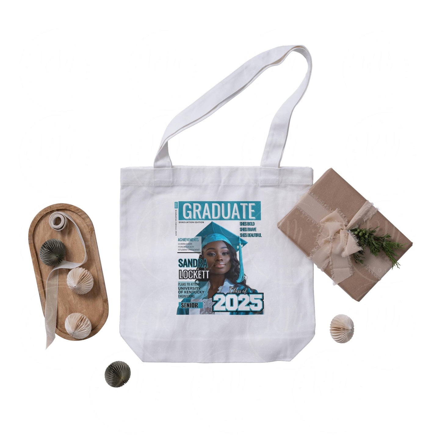 Turquoise Graduation Magazine Cover Template: 2025 Grad Announcement (Canva Editable, Digital Download)