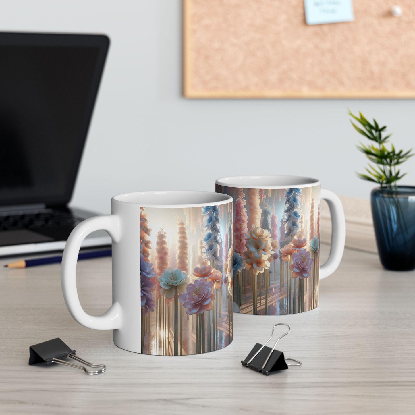 Floral Elegance Ceramic Mug - 11oz, Coffee Cup for Nature Lovers, Beautiful long stem pastel florals, Mother's Day Gift, Gift for Her