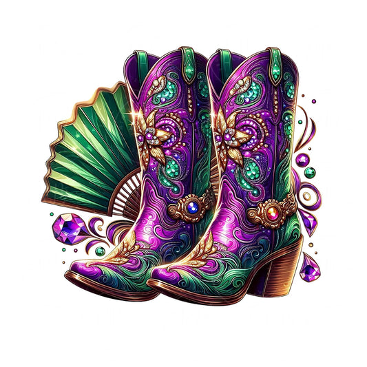 Rhinestone Cowgirl Boots PNG: Purple & Green Western Clipart (Digital Download)