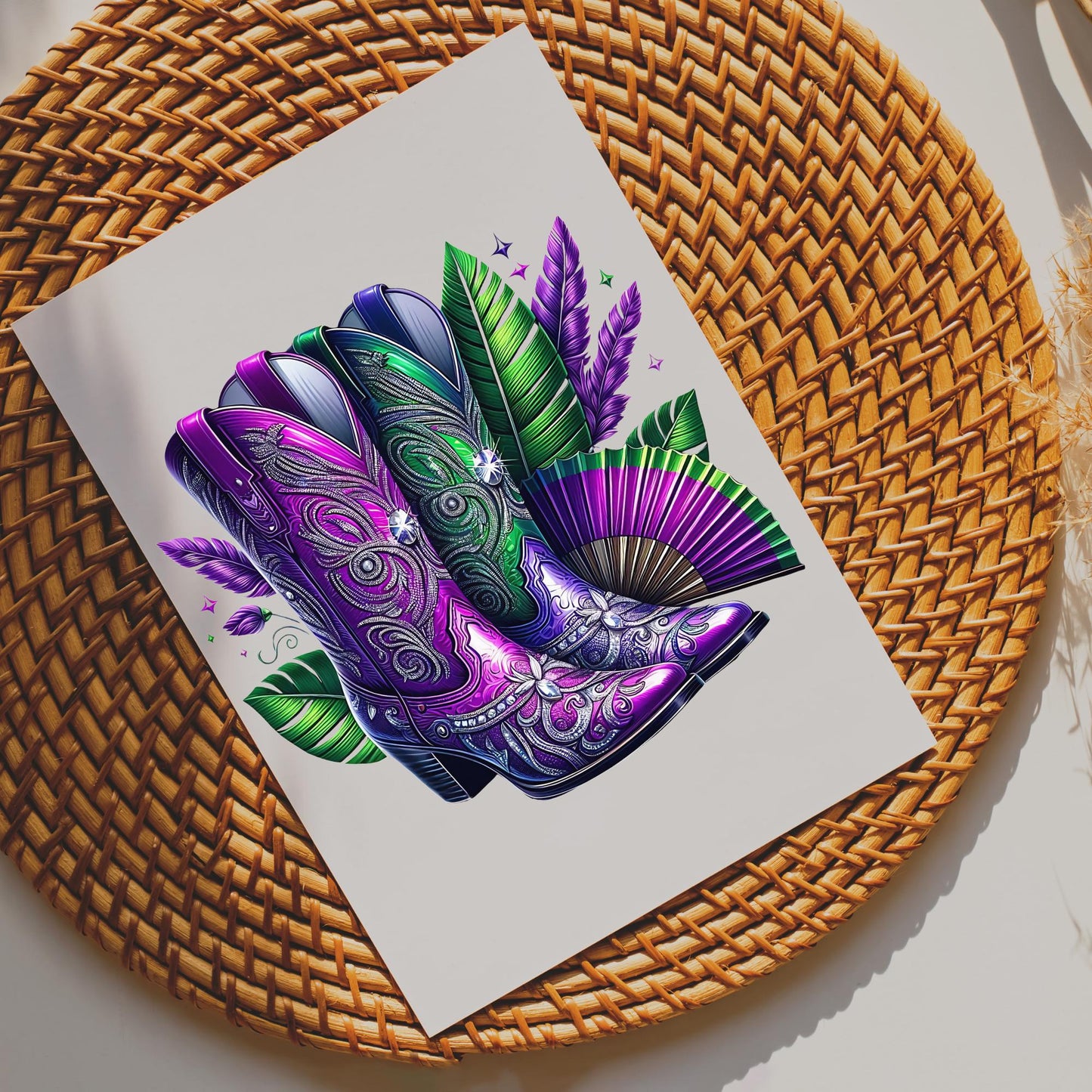 Cowgirl Boots PNG: Purple & Green Western Graphic (Digital Download)