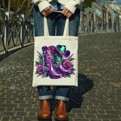 Rhinestone Cowgirl Boots PNG: Purple & Green Western Graphic (Digital Download)