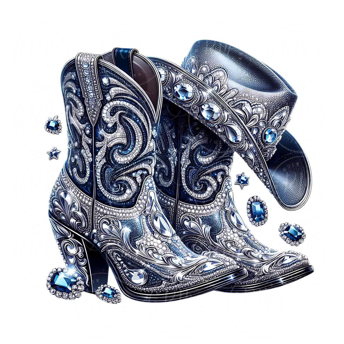 Denim Rhinestone Cowgirl Boots PNG: Western Clipart (Digital Download)