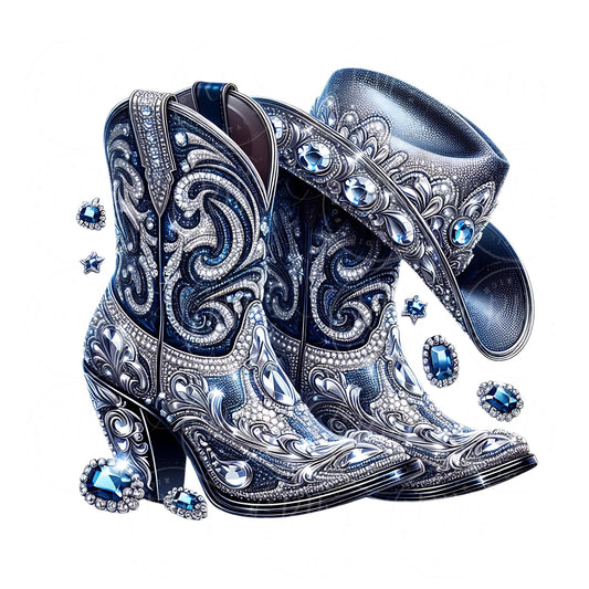 Denim Rhinestone Cowgirl Boots PNG: Western Clipart (Digital Download)