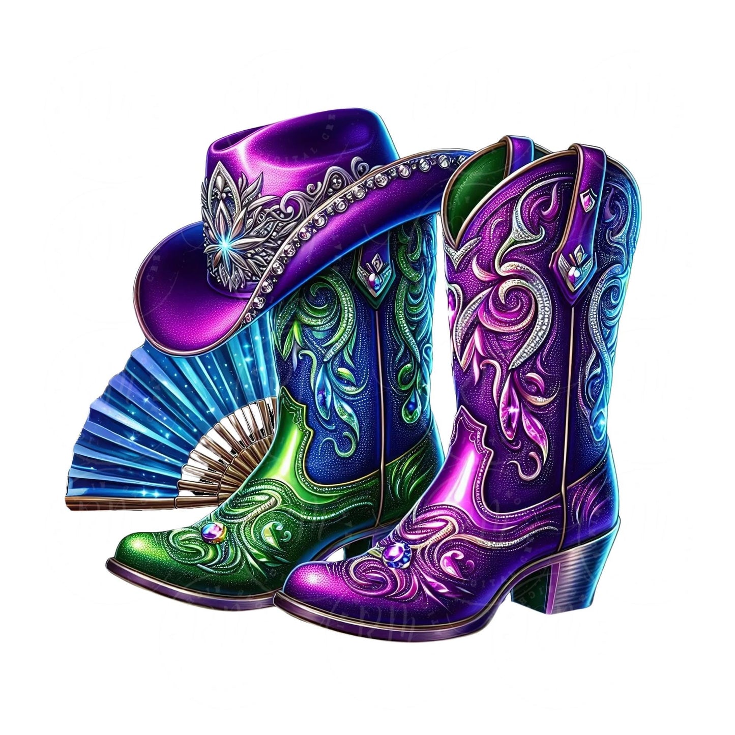 Boots on the Ground PNG, Cowgirl Boots & Fan Graphic Design, Unique Western Design, Artwork for Prints, Tshirts, Boots Clipart