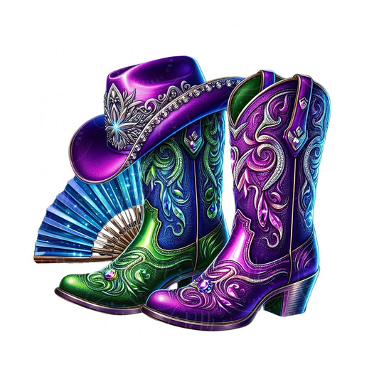 Boots on the Ground PNG, Cowgirl Boots & Fan Graphic Design, Unique Western Design, Artwork for Prints, Tshirts, Boots Clipart