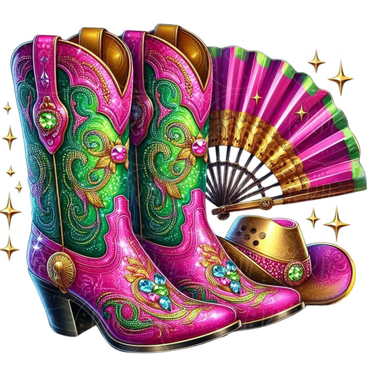 Pink & Green Cowgirl Boots Clipart: Western Graphic Design (Digital Download)