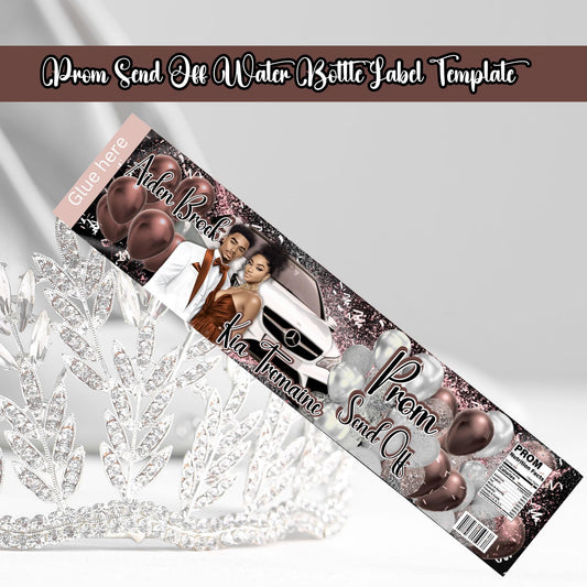 Prom Water Bottle Label Template: Rose Gold, Black & White (Digital Download)