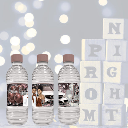 Prom Water Bottle Label Template: Rose Gold, Black & White (Digital Download)