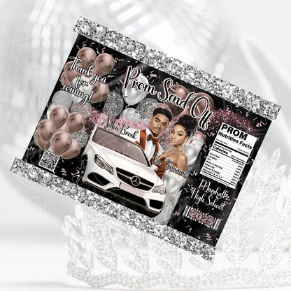 Prom Chip Bag Template: Rose Gold, Black & White (Digital Download, Canva Template)
