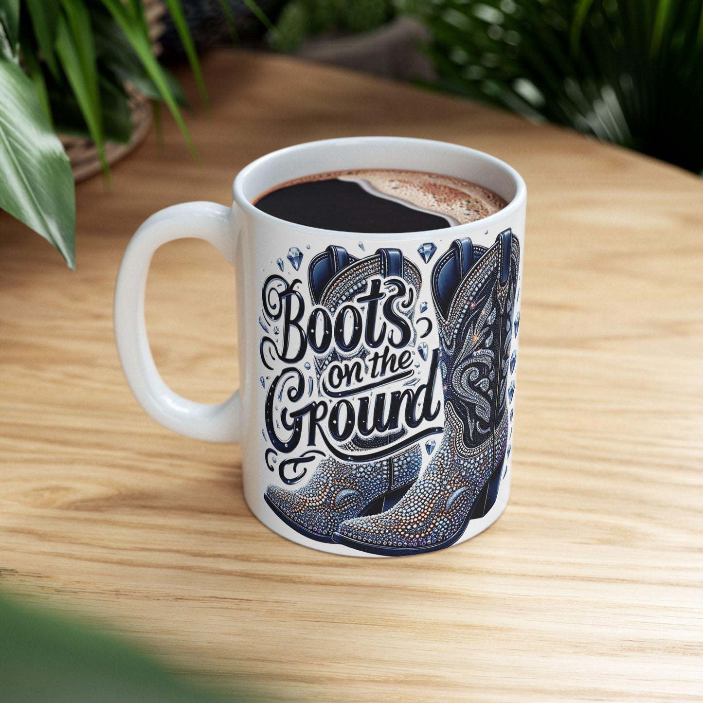 Boots on the Ground Ceramic Coffee Mug: Rustic Western Decor