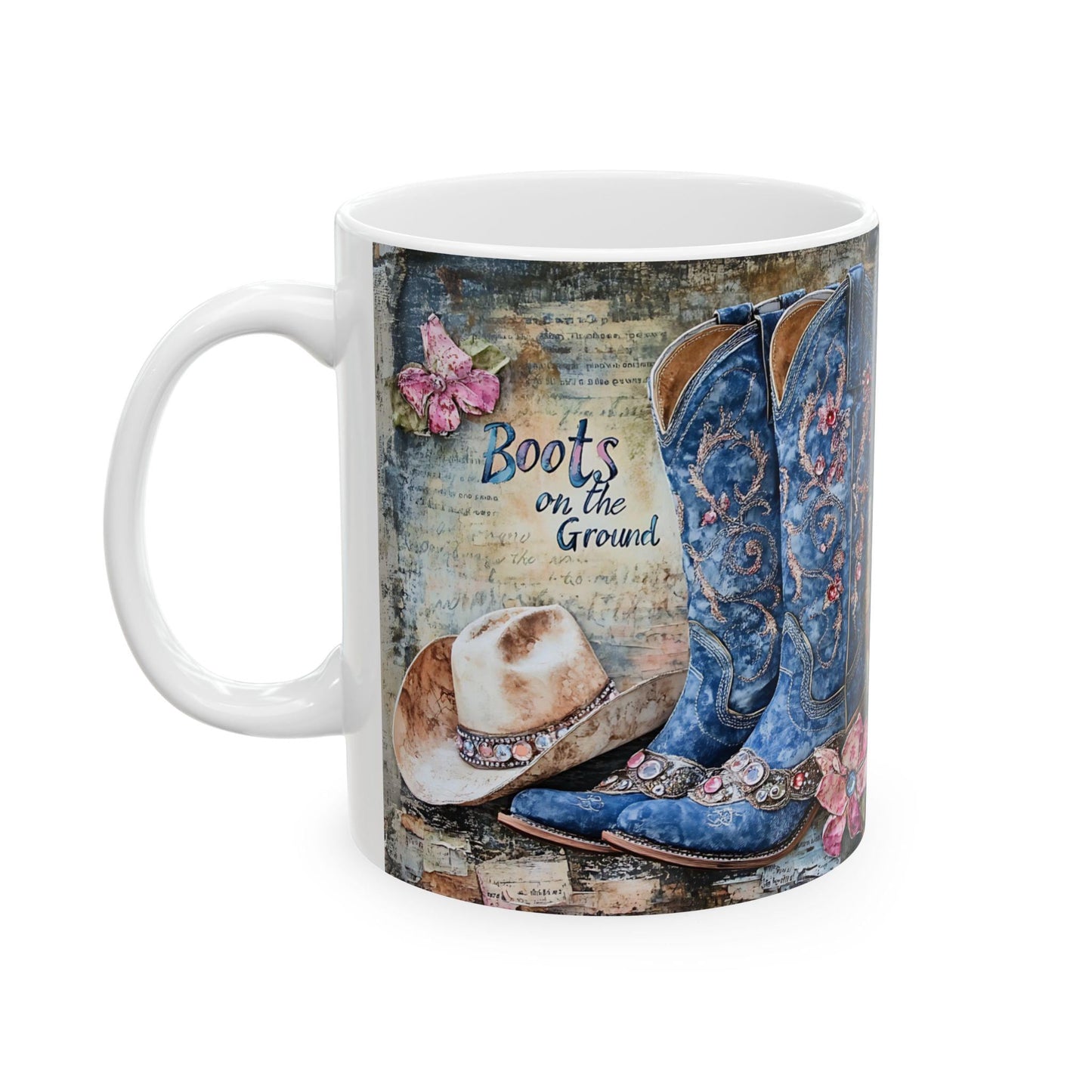 Boots on the Ground, Rustic Western Ceramic Mug - Boot Design, Cowboy Coffee Cup, Farmhouse Kitchen Decor, Gift For Her, Country Flair