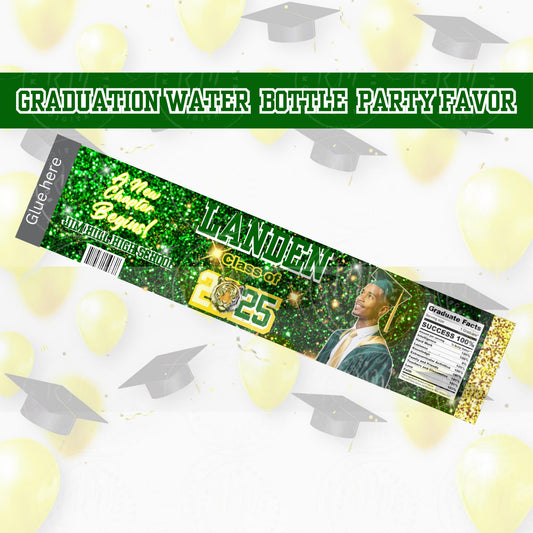 2026 Graduation Water Bottle Template, Grad Bottle Party Favor, Editable Green & Gold Favor, 2026 Grad, Unique Gifts for Grad Celebrations