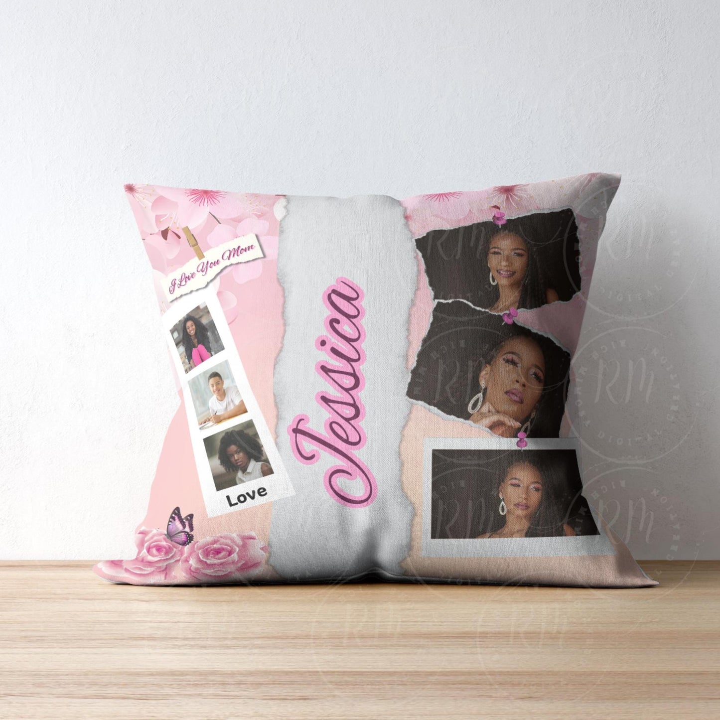 Mother's Day Photo Pillow Template: Pink Floral Design (Canva DIY Digital Download)