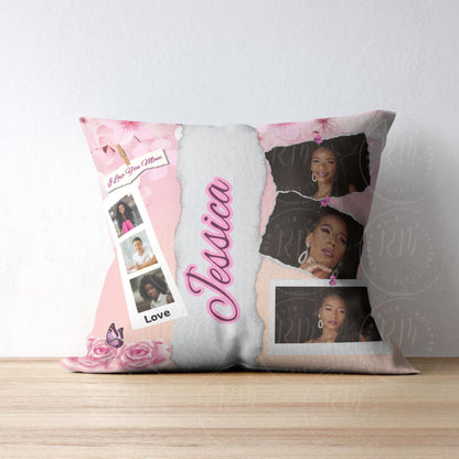 Mother's Day Photo Pillow Template: Pink Floral Design (Canva DIY Digital Download)