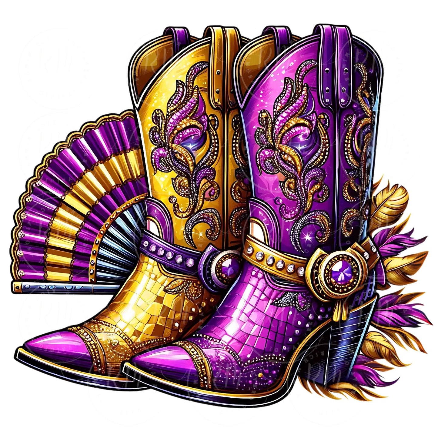 Purple and Gold Cowgirl Boots PNG: Western Graphic Design (Digital Download)
