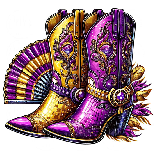 Purple and Gold Cowgirl Boots PNG: Western Graphic Design (Digital Download)