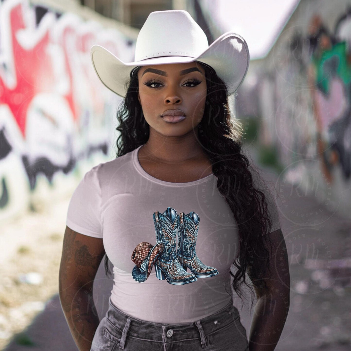 Rhinestone Cowgirl Boots PNG: Western Graphic Design Clipart (Digital Download