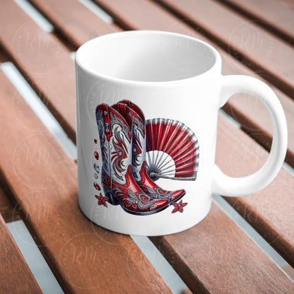 Cowgirl Boots Clipart: Red & White Western Graphic (PNG Digital Download