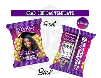 2026 Graduation Crimped Chip Bag Template, Editable Purple & Pink Party Favor, 2025 Grad Chip Bag, Unique Grad Gift for Grad Parties