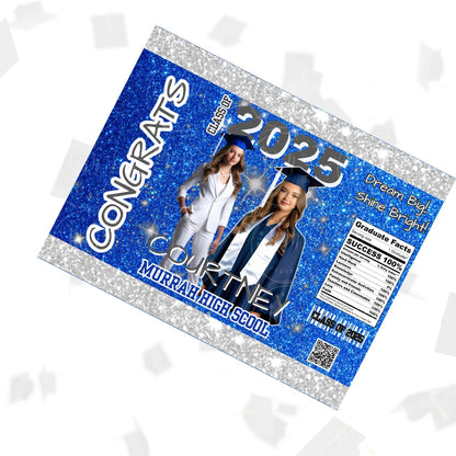 2026 Graduation Chip Bag Template, Editable Blue, Gray & White Grad Party Favor, 2026 Grad Chip Bag, Unique Grad Gifts for Grad Celebrations