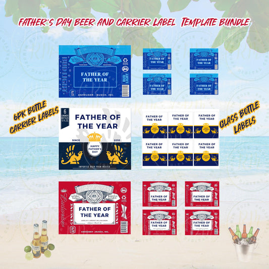 Father's Day Beer Label Template: 12oz Bottle & 6-Pack Carrier (Digital Download)
