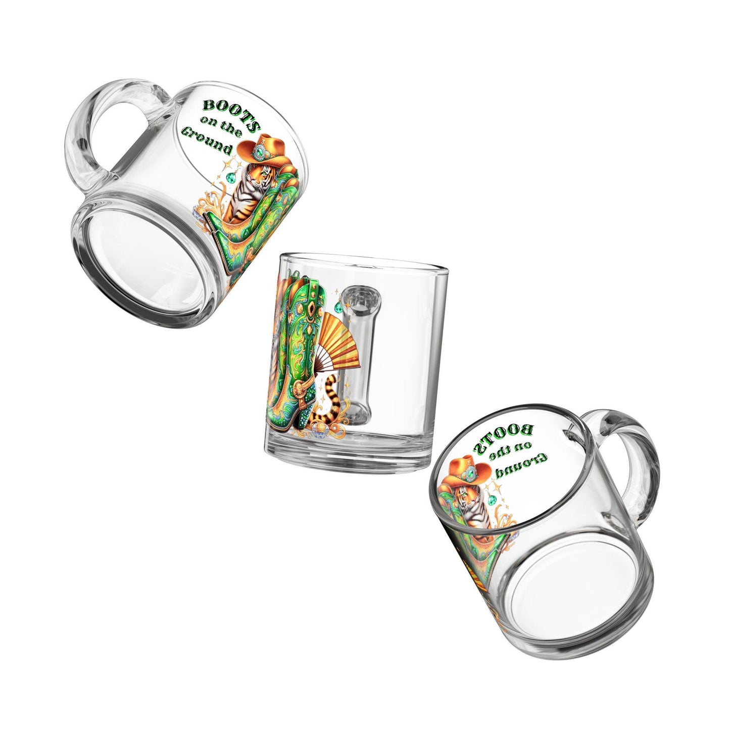 Cowboy Boot Glass Mug: Western Tiger Coffee Cup