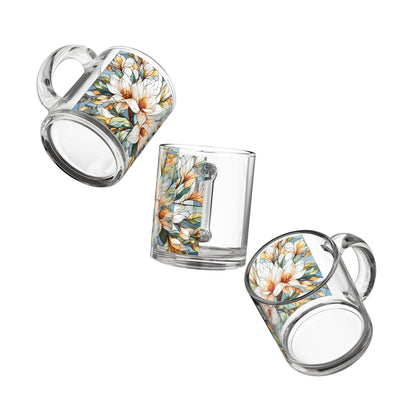 Floral Art Glass Mug: 10oz Botanical Tea & Coffee Cup