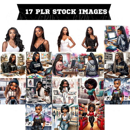 17 Black Women PLR Stock Images | 17 Afro American Female PNGs | Realistic & Cartoon Clipart for T-Shirts, Journals, Social Media