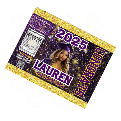 Purple & Gold 2025 Graduation Chip Bag Template: Editable Party Favor (Canva Digital Download