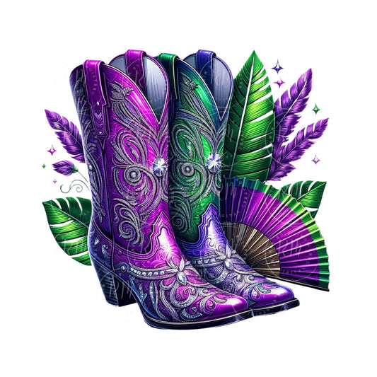 Cowgirl Boots PNG: Purple & Green Western Graphic (Digital Download)