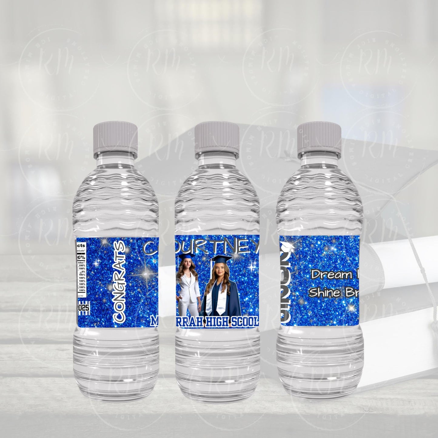 2026 Graduation Water Bottle Template- Grad Bottle Party Favor- Editable Blue, Gray & White Favor- 2026 Grad- Unique Gifts for Grads