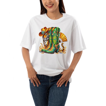 Boots on the Ground PNG, Yellow and Green Rhinestone Cowgirl Boots Graphic Design, Unique Western Tiger Design, Artwork for Prints, Tshirts