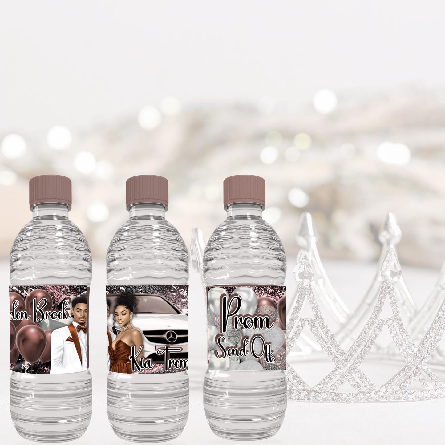 Prom Water Bottle Label Template: Rose Gold, Black & White (Digital Download)