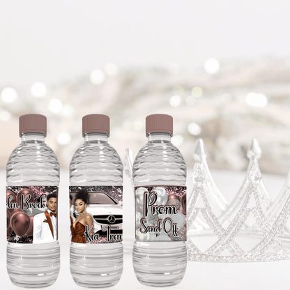 Prom Water Bottle Label Template: Rose Gold, Black & White (Digital Download)