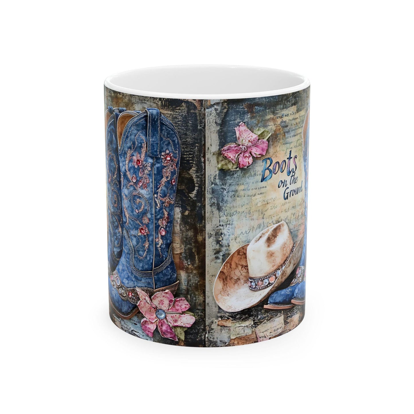Rustic Western Ceramic Mug: Boots on the Ground Cowboy Coffee Cup