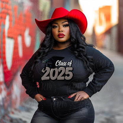 2025 Grad Clipart-Gray, Black & White Graduation Graphic- Class of 2025- Perfect Grad Gift for Him/Her- DIY Invitations-Graduation 2025