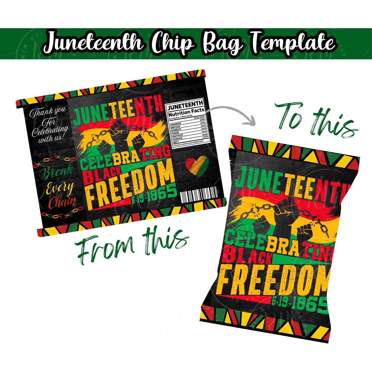 Juneteenth Chip Bag Template: Editable Party Favor (Canva Digital Download