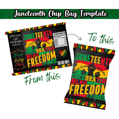 Juneteenth Chip Bag Template: Editable Party Favor (Canva Digital Download