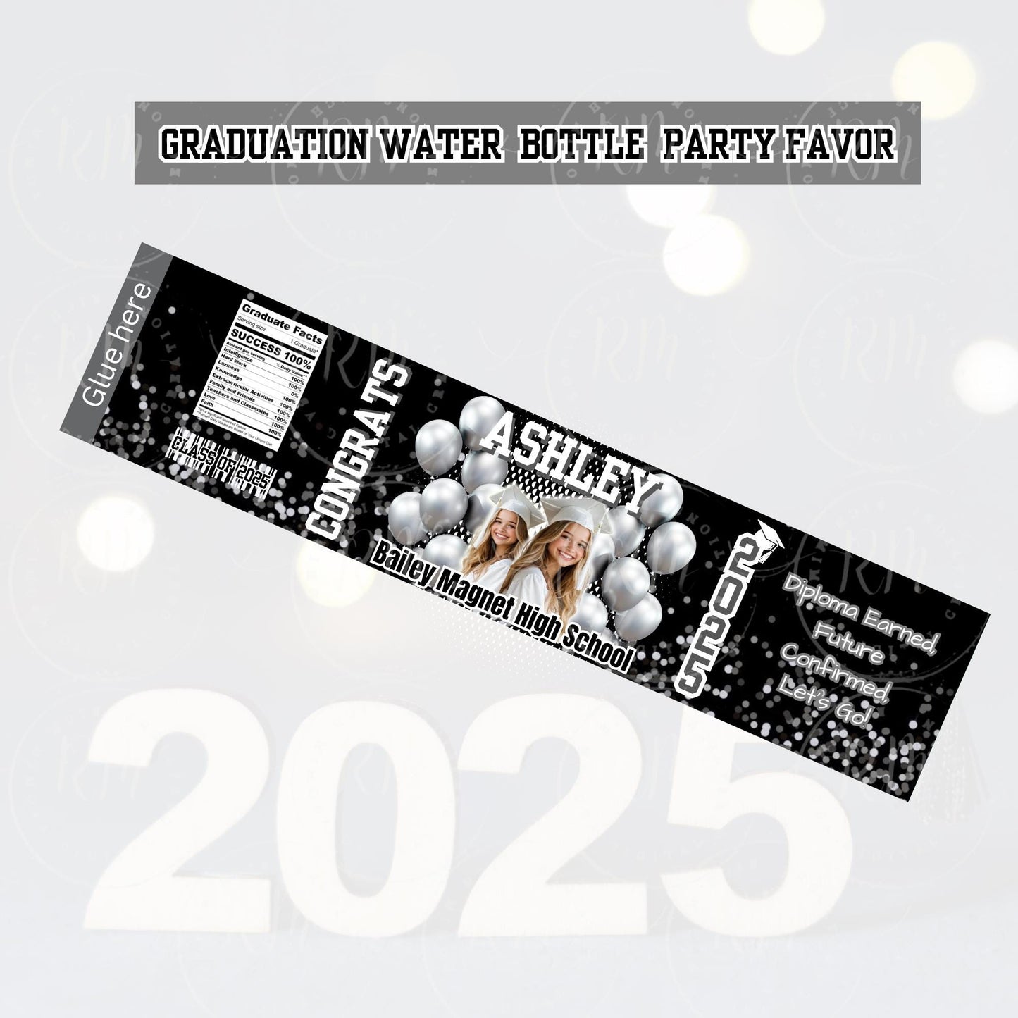 2026 Graduation Water Bottle Template, Grad Bottle Party Favor, Editable Black, Gray & White Party Favor, 2025 Grad, Unique Gifts for Grad