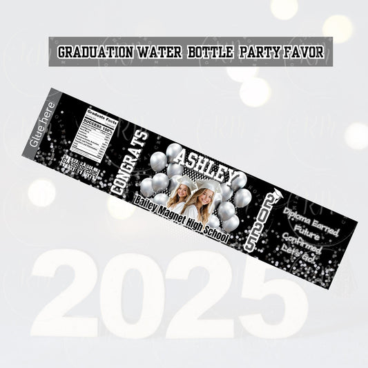 2026 Graduation Water Bottle Template, Grad Bottle Party Favor, Editable Black, Gray & White Party Favor, 2025 Grad, Unique Gifts for Grad