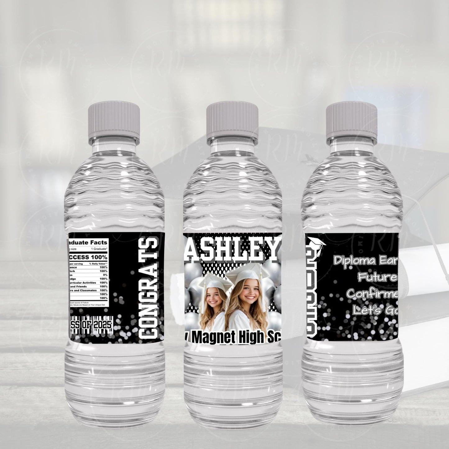 2026 Graduation Water Bottle Template, Grad Bottle Party Favor, Editable Black, Gray & White Party Favor, 2025 Grad, Unique Gifts for Grad