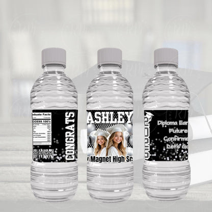 2026 Graduation Water Bottle Template, Grad Bottle Party Favor, Editable Black, Gray & White Party Favor, 2025 Grad, Unique Gifts for Grad